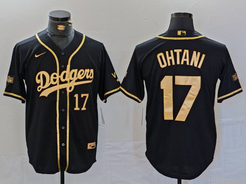 Men Los Angeles Dodgers #17 Ohtani Black gold Fashion Nike Game MLB Jersey style 7061